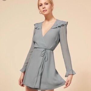 NWT Reformation Ricki Long Sleeve
Wrap Mini Dress Ice Blue Sz Small